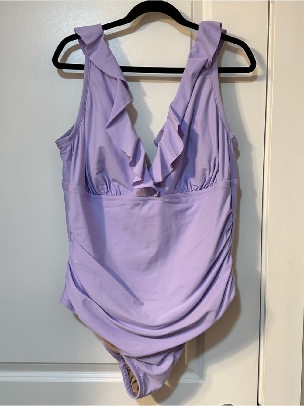 Ruffled Plunge One-Piece Swimsuit in Lavender